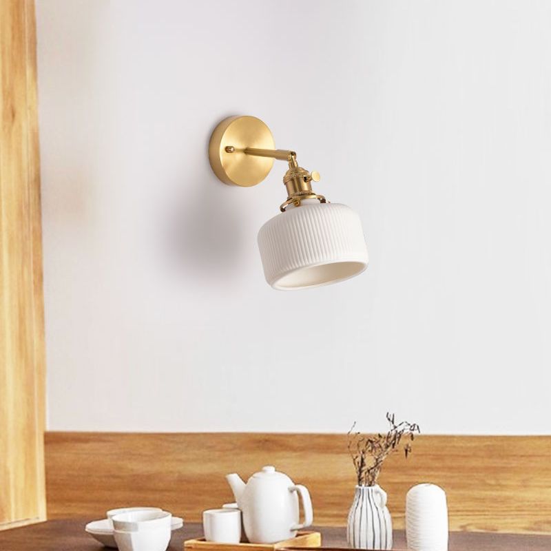 Wall Lamp Vintage Retro with Ceramic Ribbed Shade and Swivel Arm
