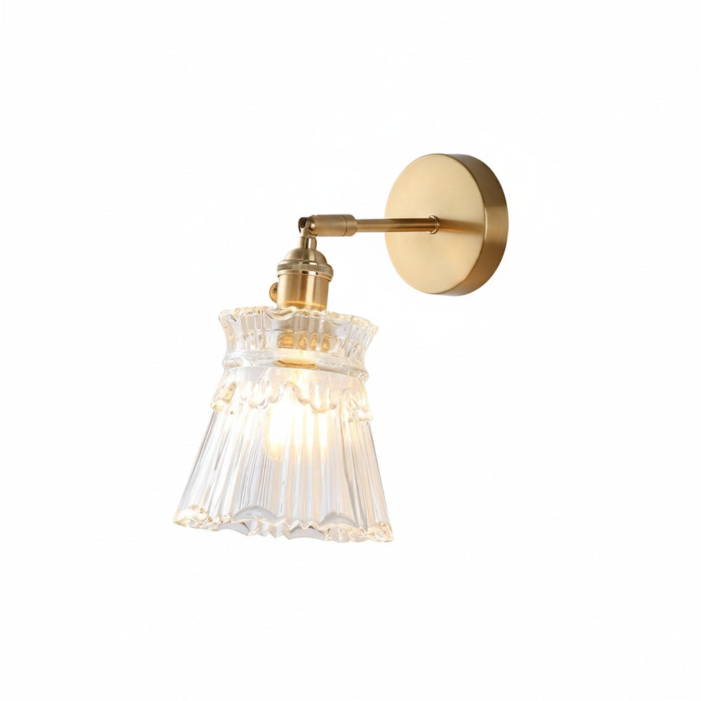 Wall Lamp Vintage with Ribbed Glass Shade and Brass Arm