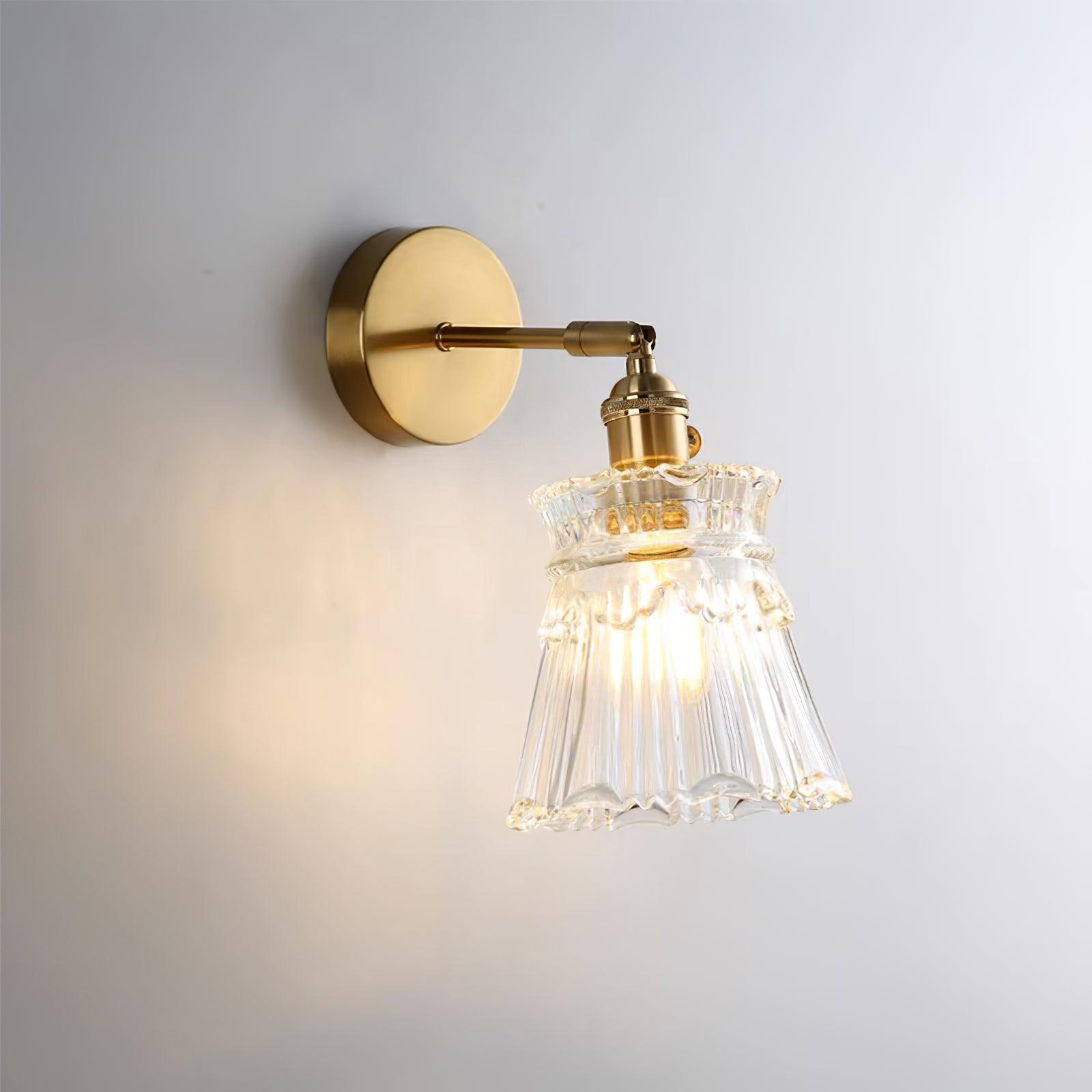 Wall Lamp Vintage with Ribbed Glass Shade and Brass Arm