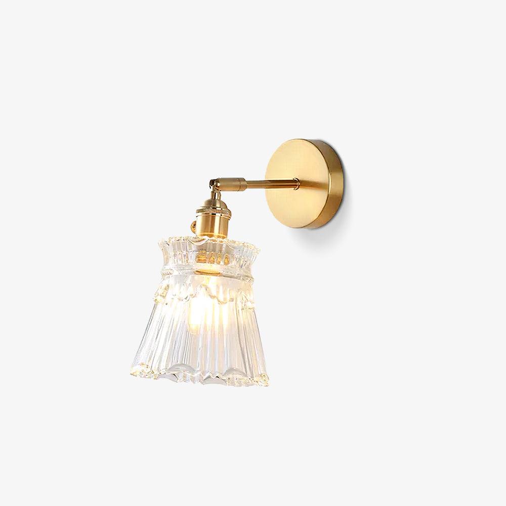 Wall Lamp Vintage with Ribbed Glass Shade and Brass Arm