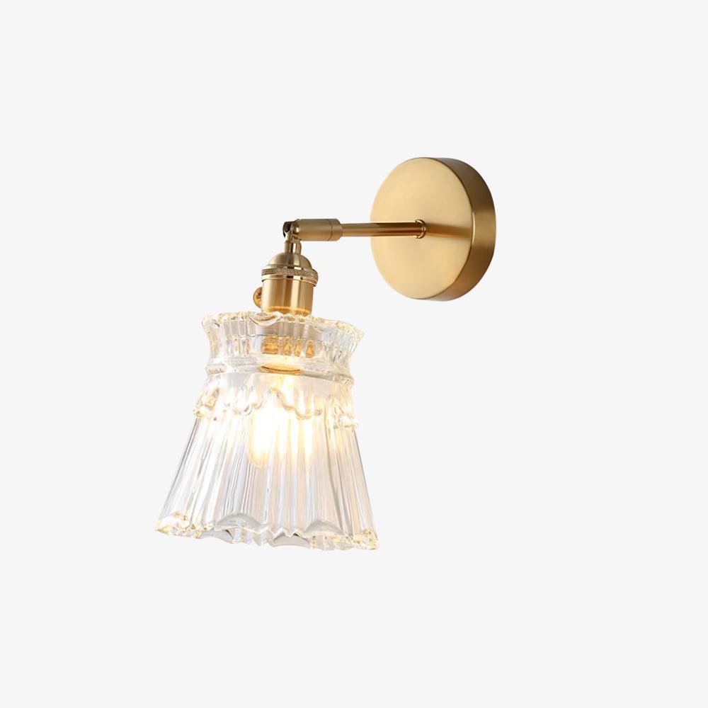 Wall Lamp Vintage with Ribbed Glass Shade and Brass Arm