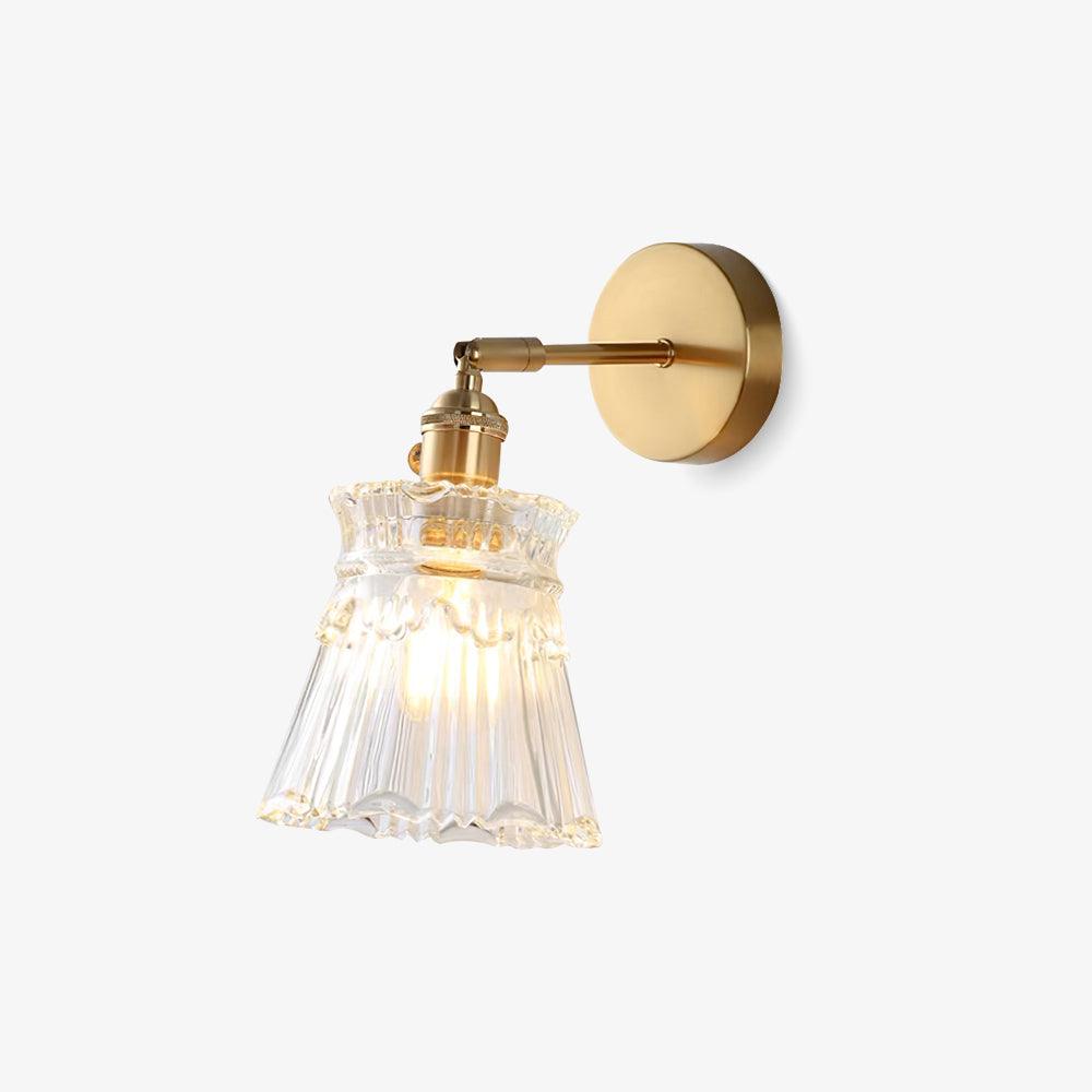 Wall Lamp Vintage with Ribbed Glass Shade and Brass Arm