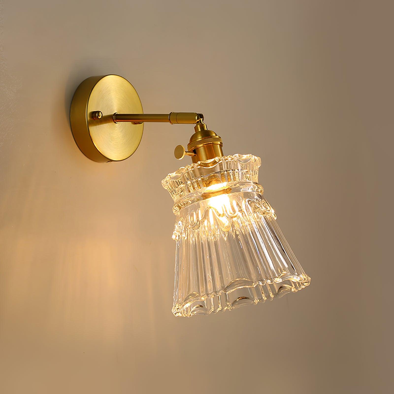 Wall Lamp Vintage with Ribbed Glass Shade and Brass Arm