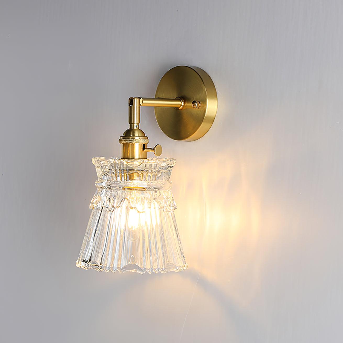 Wall Lamp Vintage with Ribbed Glass Shade and Brass Arm