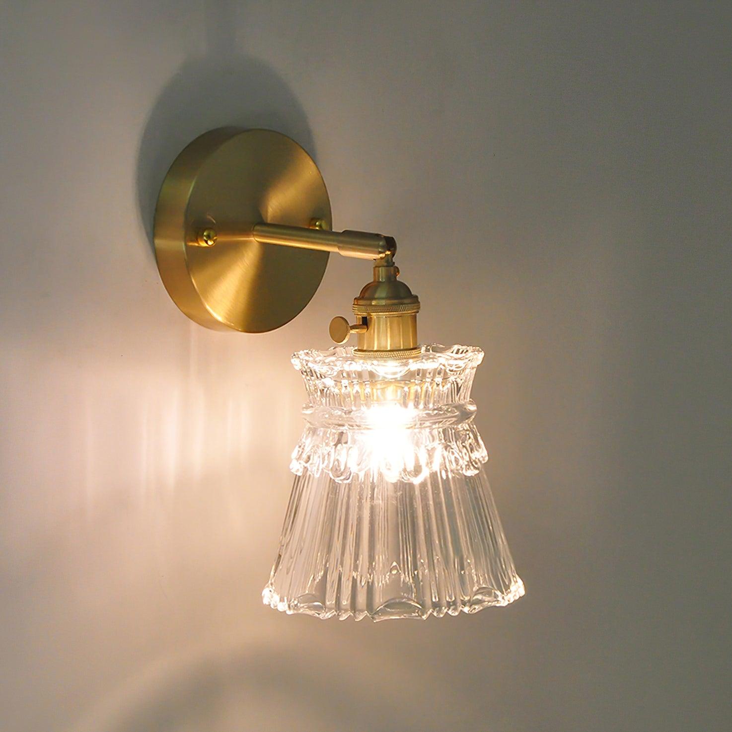 Wall Lamp Vintage with Ribbed Glass Shade and Brass Arm