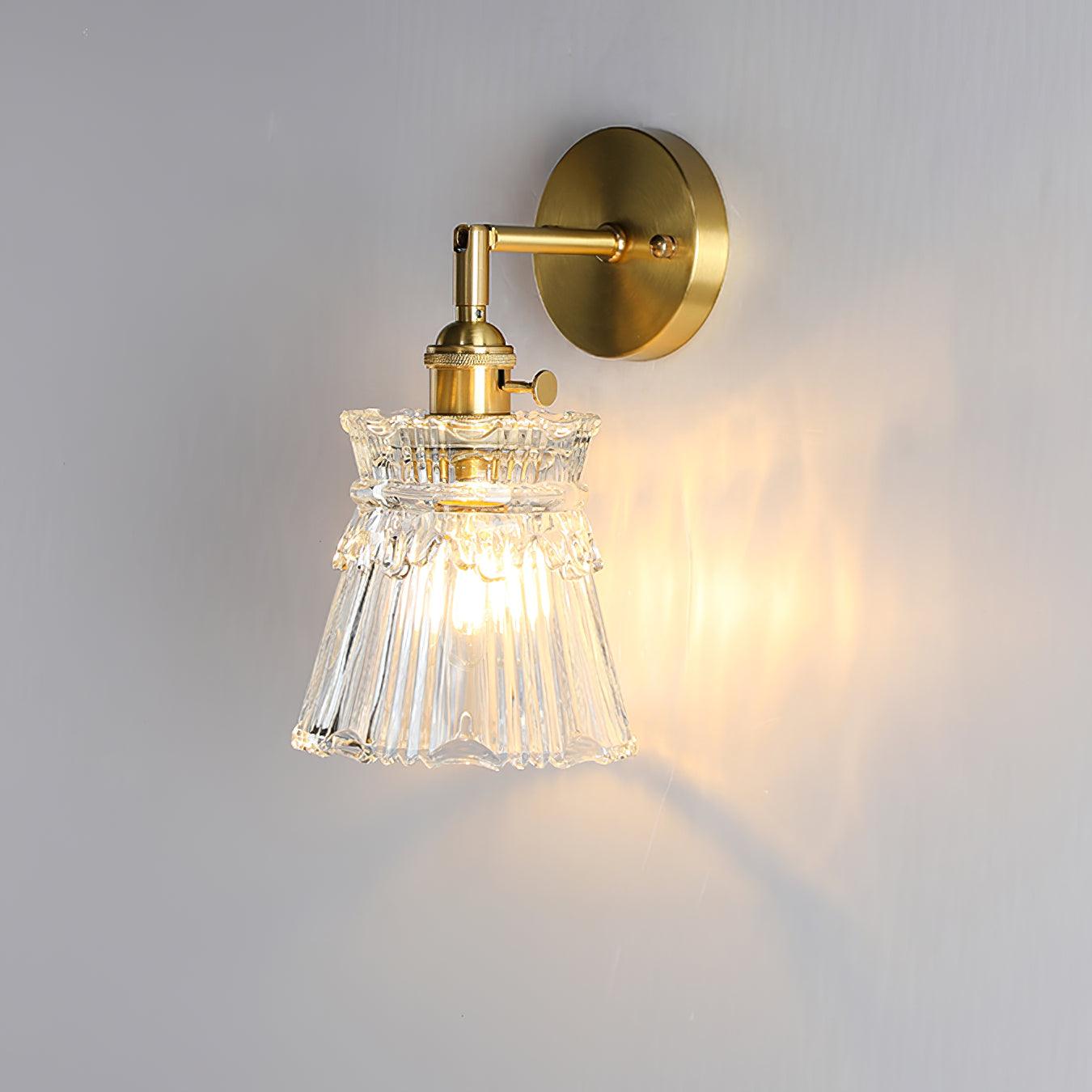 Wall Lamp Vintage with Ribbed Glass Shade and Brass Arm