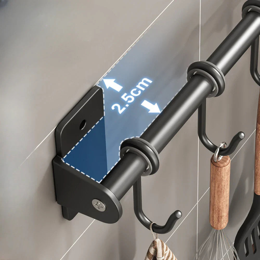 Wall-Mounted Kitchen Utensil Rack with Sliding S-Hooks and Lid Storage