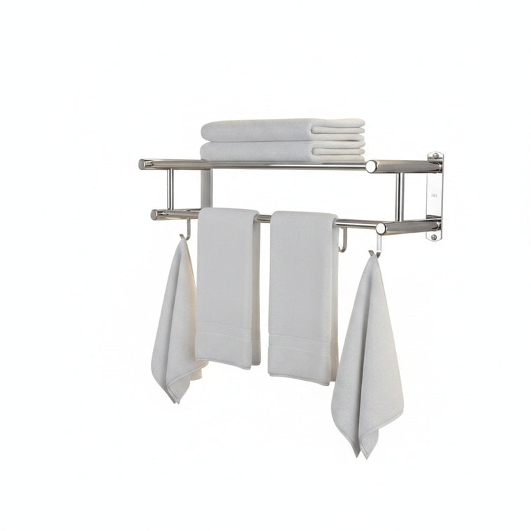 Wall-Mounted Towel Rack with Shelf and Hooks for Bathroom