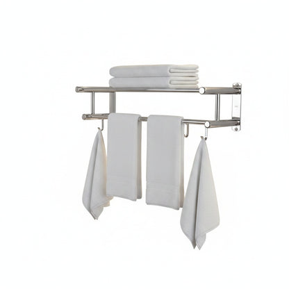 Wall-Mounted Towel Rack with Shelf and Hooks for Bathroom