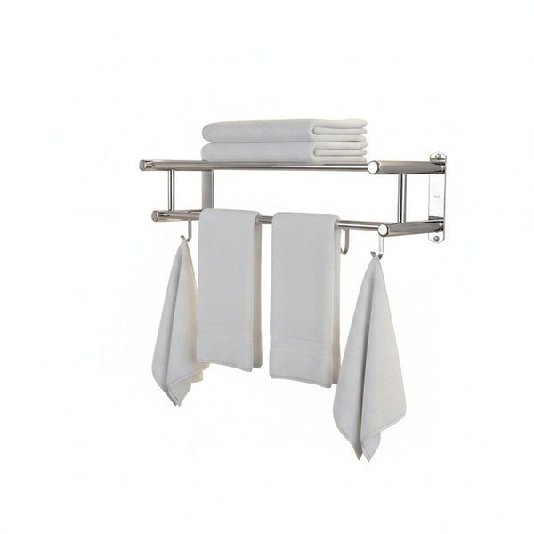 Wall-Mounted Towel Rack with Shelf and Hooks for Bathroom