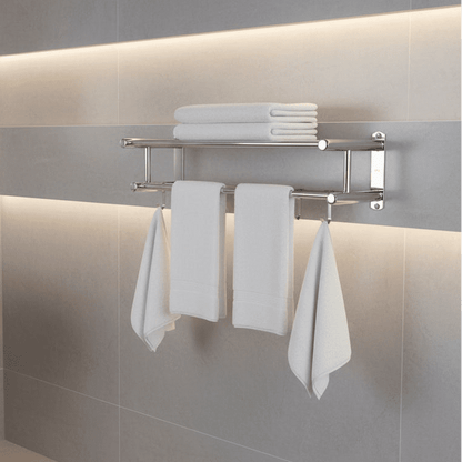 Wall-Mounted Towel Rack with Shelf and Hooks for Bathroom
