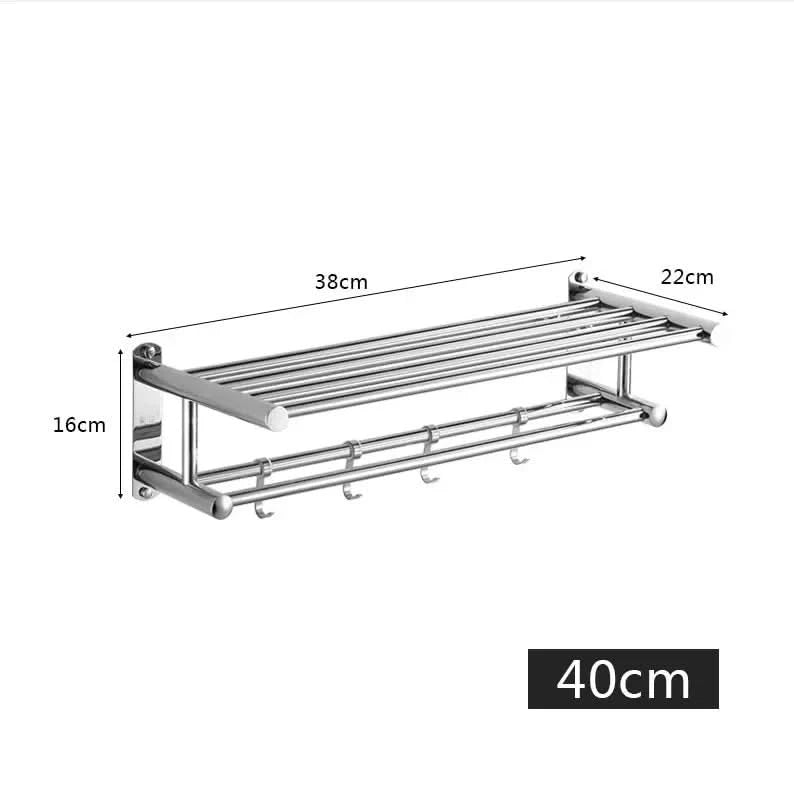 Wall-Mounted Towel Rack with Shelf and Hooks for Bathroom