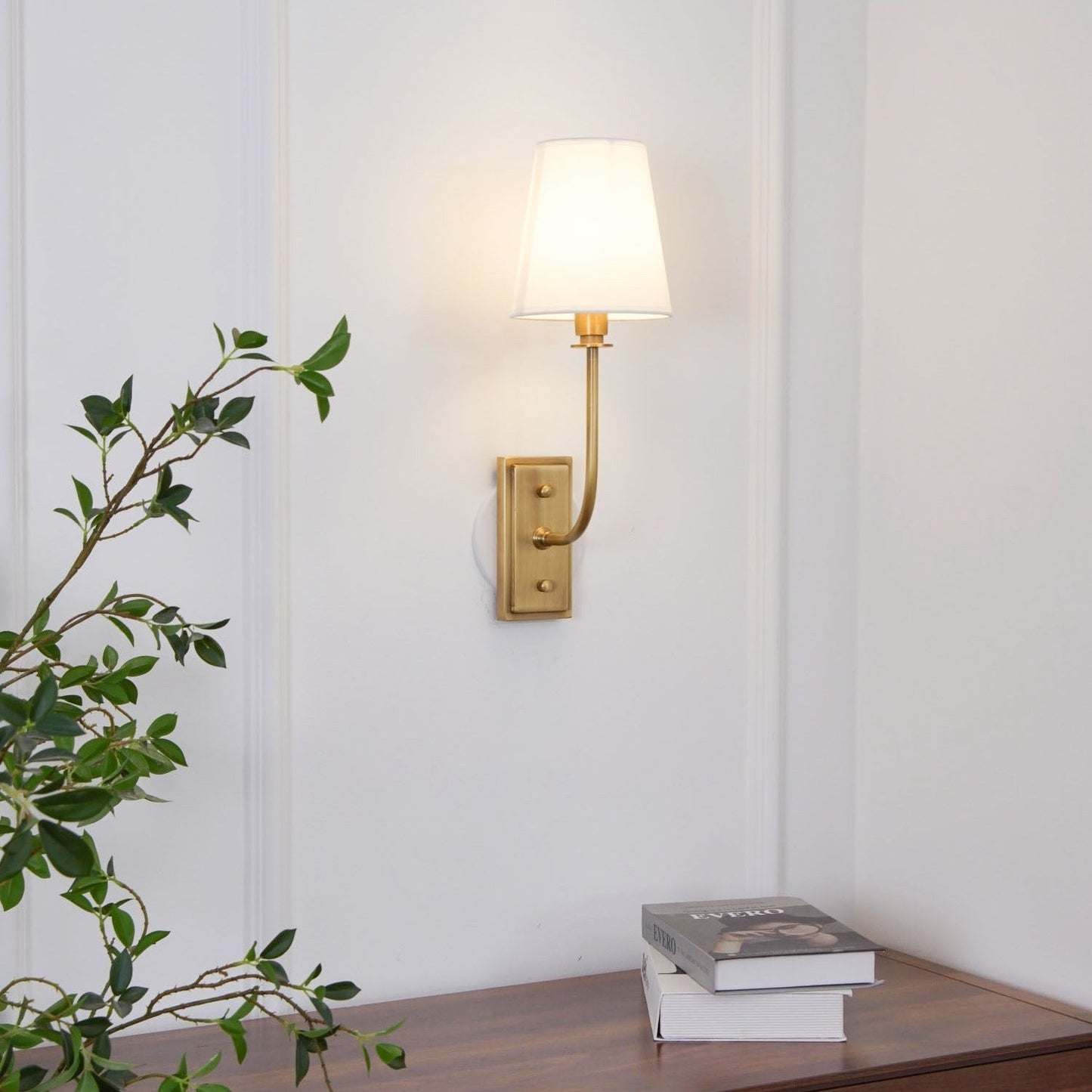 Wall Sconce Classic Art Deco with Fabric Shade and Curved Arm