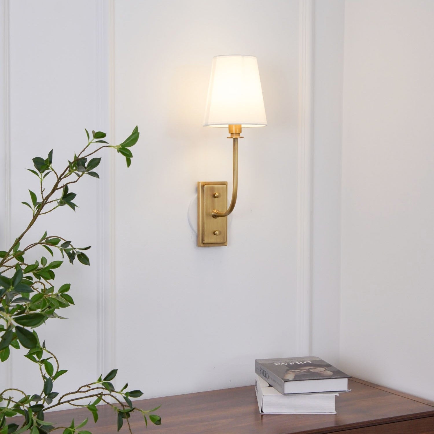 Wall Sconce Classic Art Deco with Fabric Shade and Curved Arm