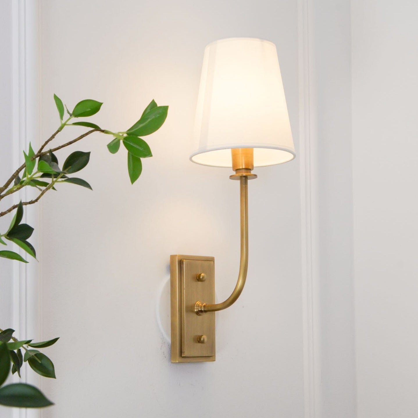 Wall Sconce Classic Art Deco with Fabric Shade and Curved Arm