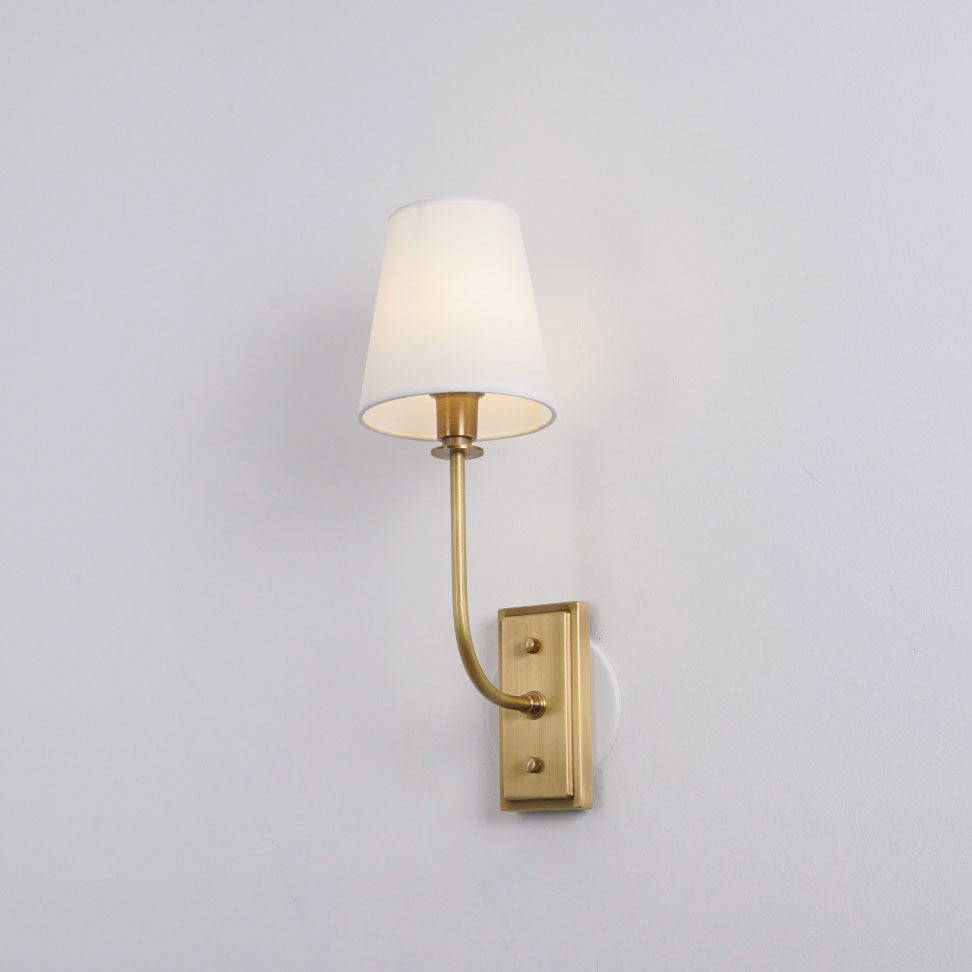 Wall Sconce Classic Art Deco with Fabric Shade and Curved Arm