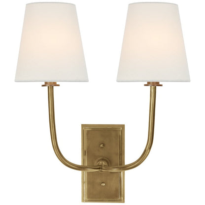 Wall Sconce Classic Art Deco with Fabric Shade and Curved Arm