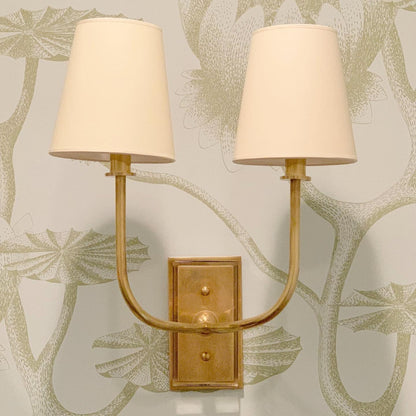 Wall Sconce Classic Art Deco with Fabric Shade and Curved Arm