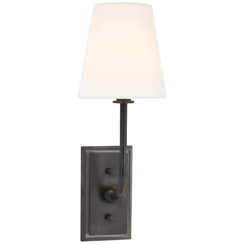 Wall Sconce Classic Art Deco with Fabric Shade and Curved Arm