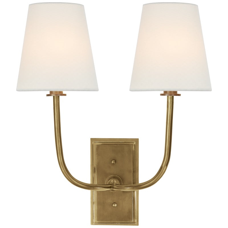 Wall Sconce Classic Art Deco with Fabric Shade and Curved Arm