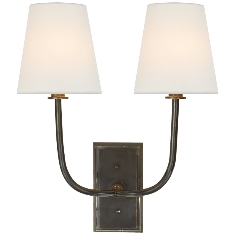 Wall Sconce Classic Art Deco with Fabric Shade and Curved Arm