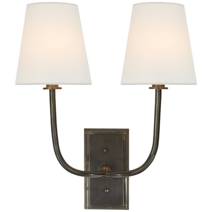 Wall Sconce Classic Art Deco with Fabric Shade and Curved Arm