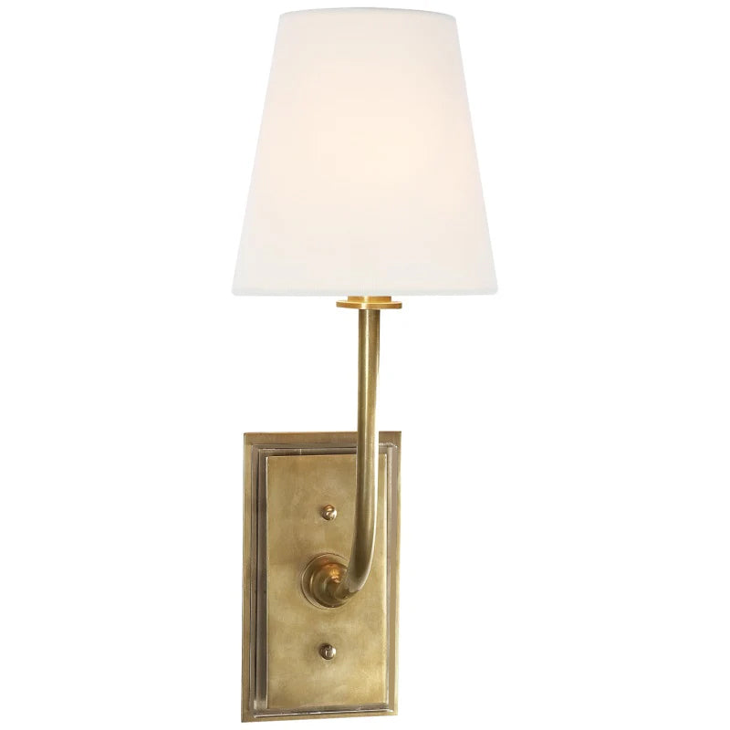 Wall Sconce Classic Art Deco with Fabric Shade and Curved Arm