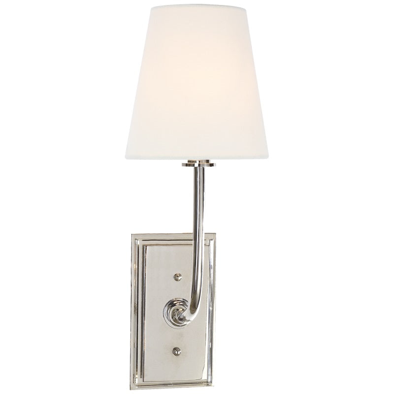 Wall Sconce Classic Art Deco with Fabric Shade and Curved Arm