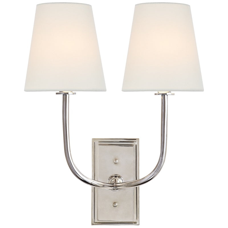 Wall Sconce Classic Art Deco with Fabric Shade and Curved Arm