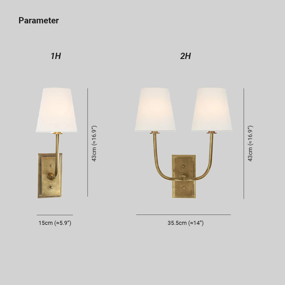 Wall Sconce Classic Art Deco with Fabric Shade and Curved Arm