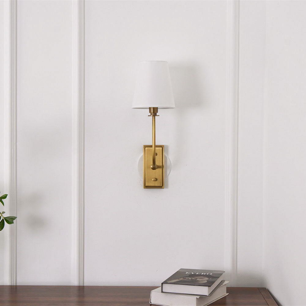 Wall Sconce Classic Art Deco with Fabric Shade and Curved Arm