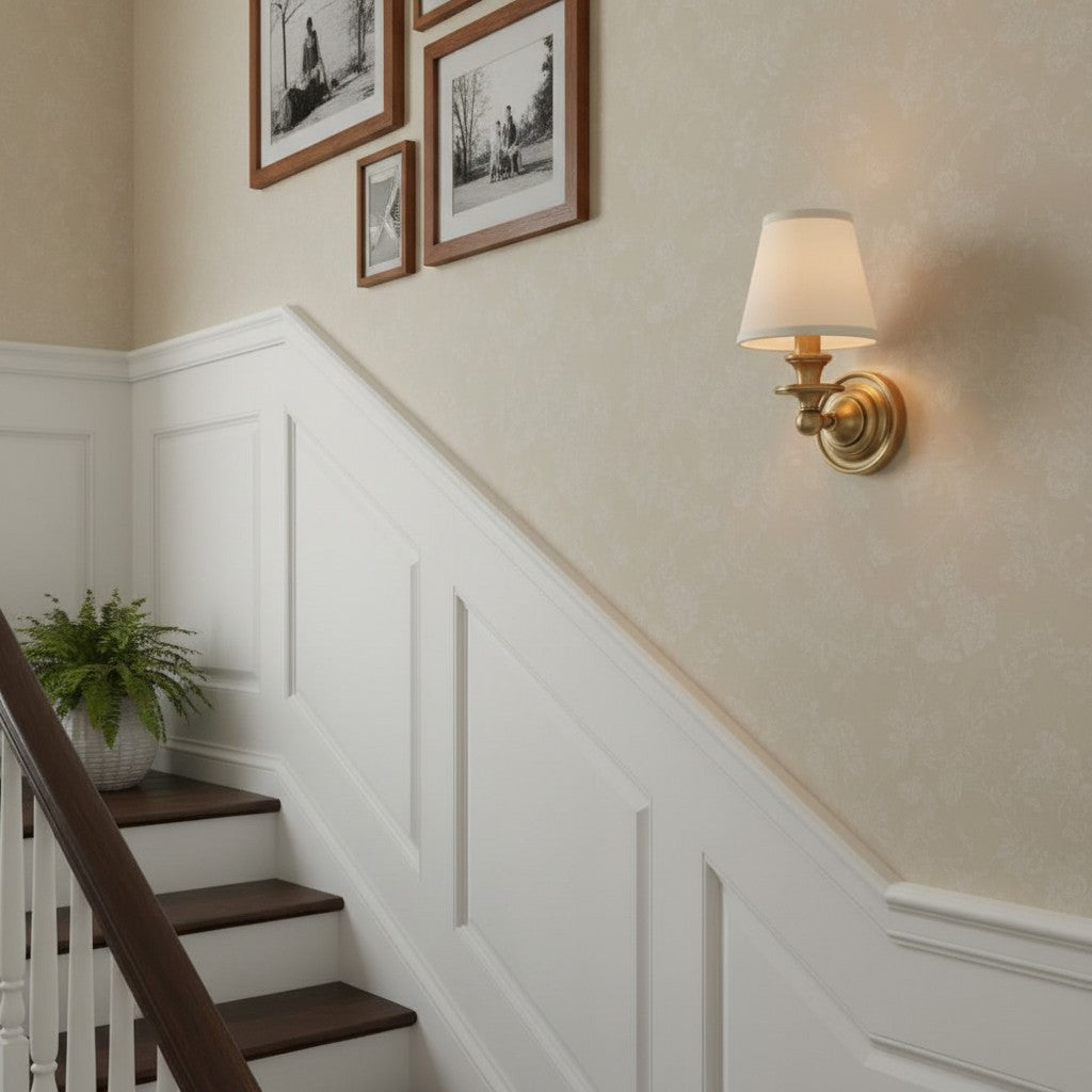 Wall Sconce Classic with Fabric Shade and Candle-Style Arm