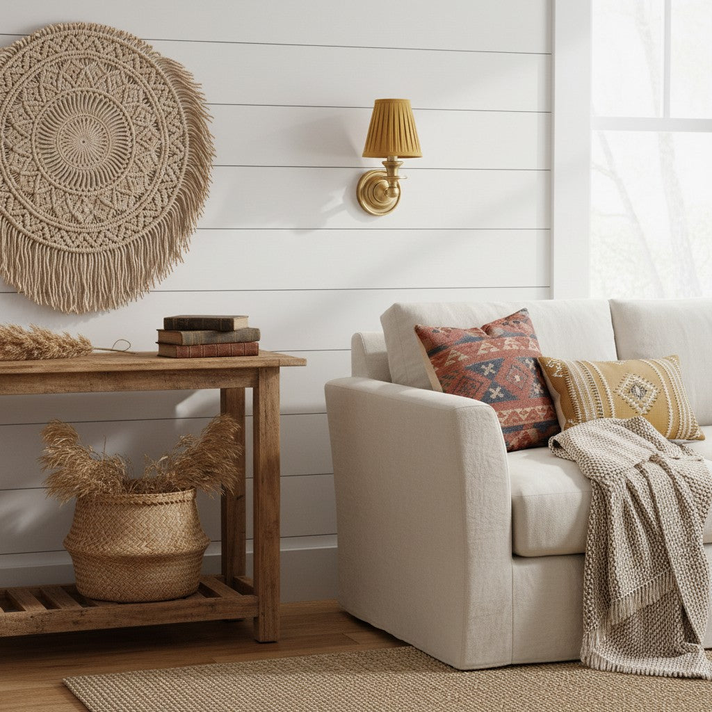 Wall Sconce Classic with Fabric Shade and Candle-Style Arm
