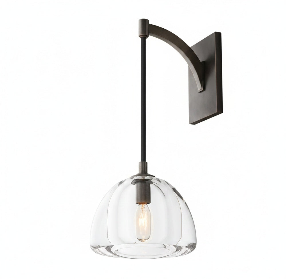 Wall Sconce Modern with Clear Glass Dome Shade and Arched Arm