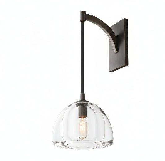 Wall Sconce Modern with Clear Glass Dome Shade and Arched Arm