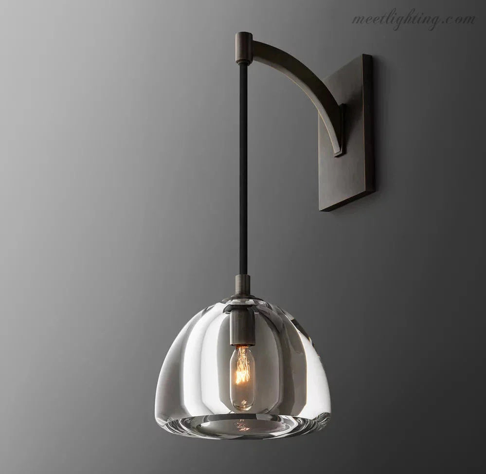 Wall Sconce Modern with Clear Glass Dome Shade and Arched Arm
