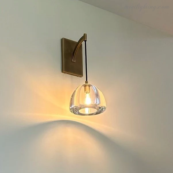 Wall Sconce Modern with Clear Glass Dome Shade and Arched Arm