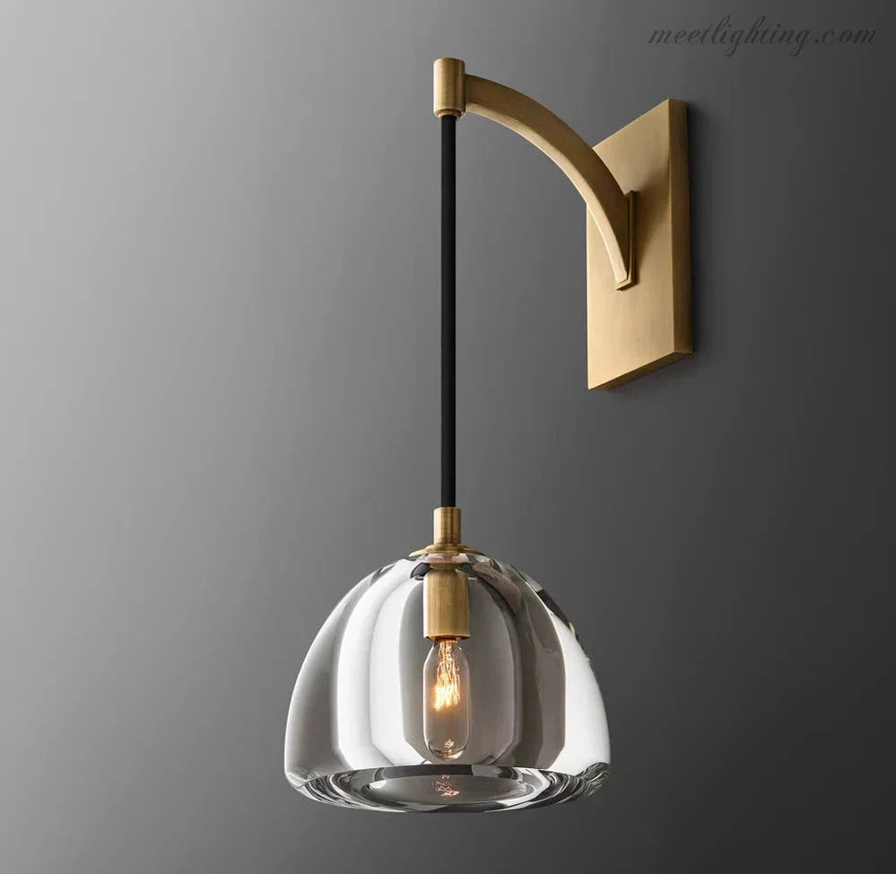 Wall Sconce Modern with Clear Glass Dome Shade and Arched Arm