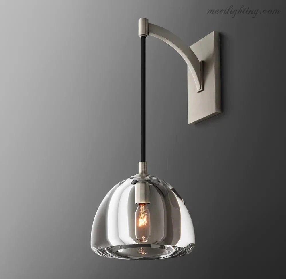 Wall Sconce Modern with Clear Glass Dome Shade and Arched Arm