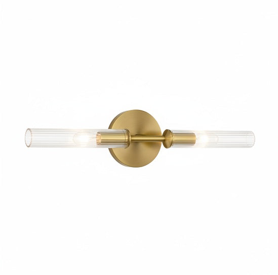 Wall Sconce Modern with Double Ribbed Glass Tube Shades and Round Backplate