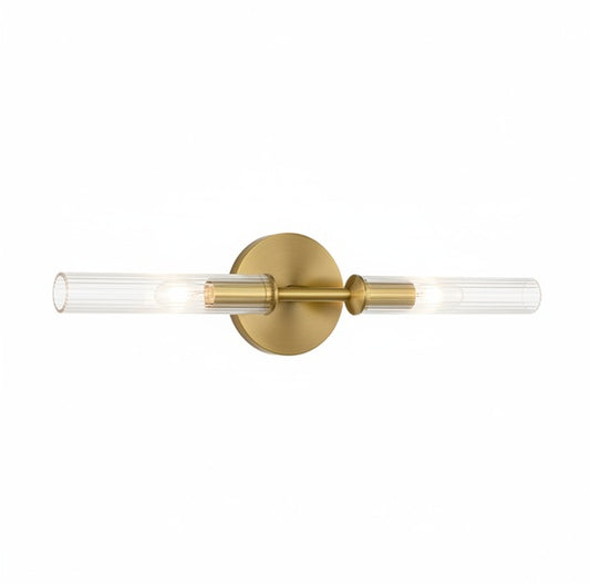 Wall Sconce Modern with Double Ribbed Glass Tube Shades and Round Backplate