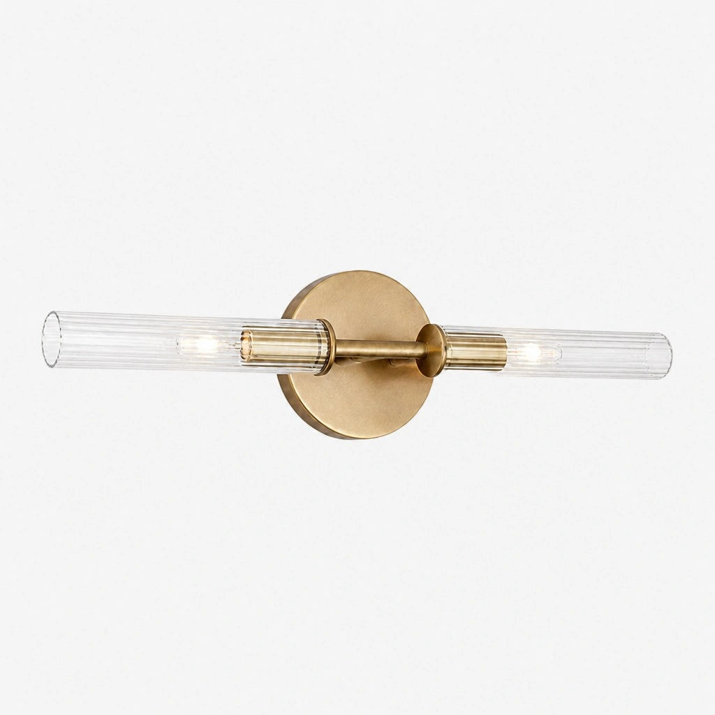 Wall Sconce Modern with Double Ribbed Glass Tube Shades and Round Backplate