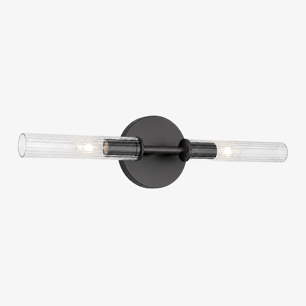 Wall Sconce Modern with Double Ribbed Glass Tube Shades and Round Backplate