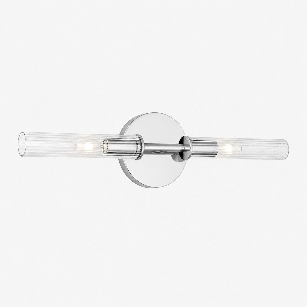 Wall Sconce Modern with Double Ribbed Glass Tube Shades and Round Backplate