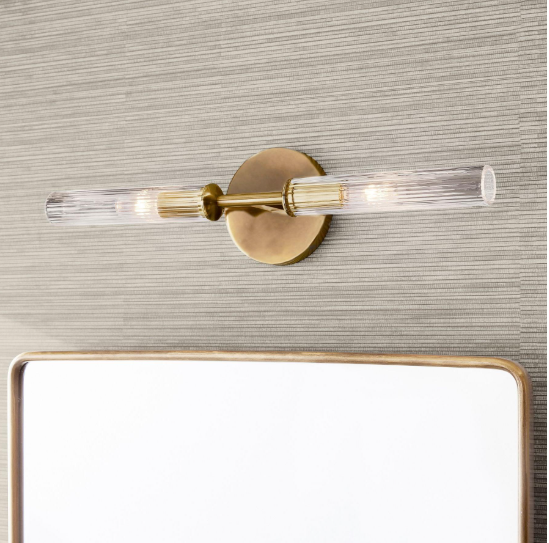 Wall Sconce Modern with Double Ribbed Glass Tube Shades and Round Backplate