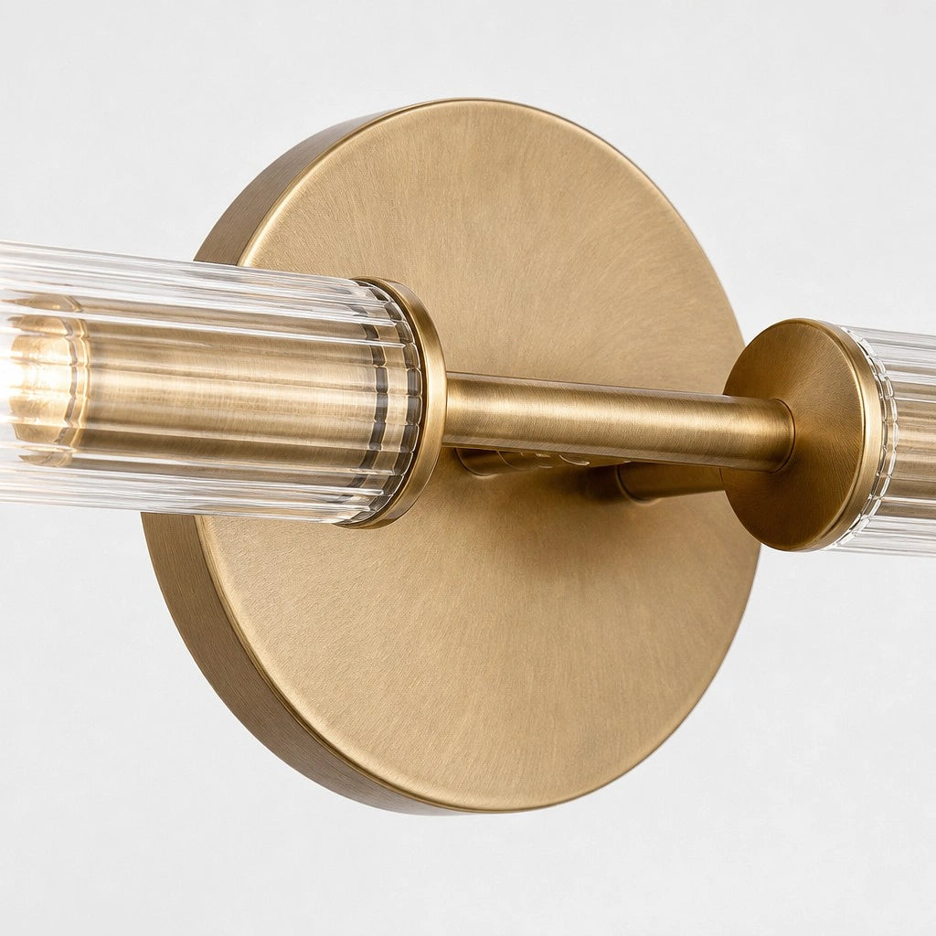 Wall Sconce Modern with Double Ribbed Glass Tube Shades and Round Backplate