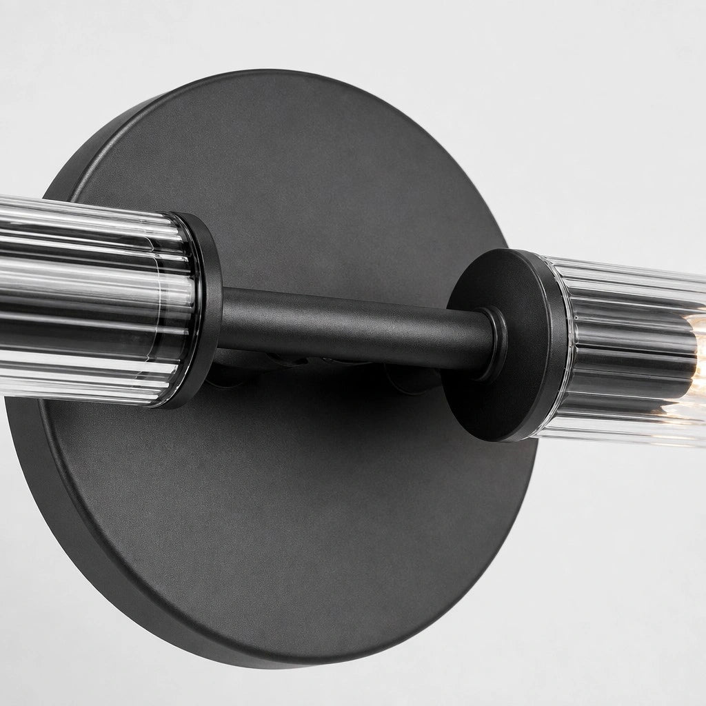 Wall Sconce Modern with Double Ribbed Glass Tube Shades and Round Backplate
