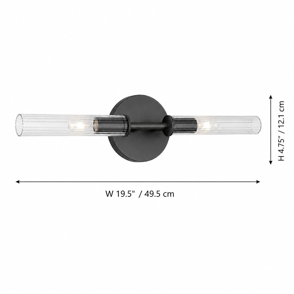 Wall Sconce Modern with Double Ribbed Glass Tube Shades and Round Backplate