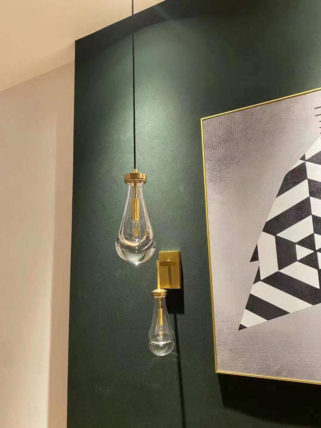 Wall Sconce Modern with Teardrop Glass Shade and Hardwired E12 Fitting