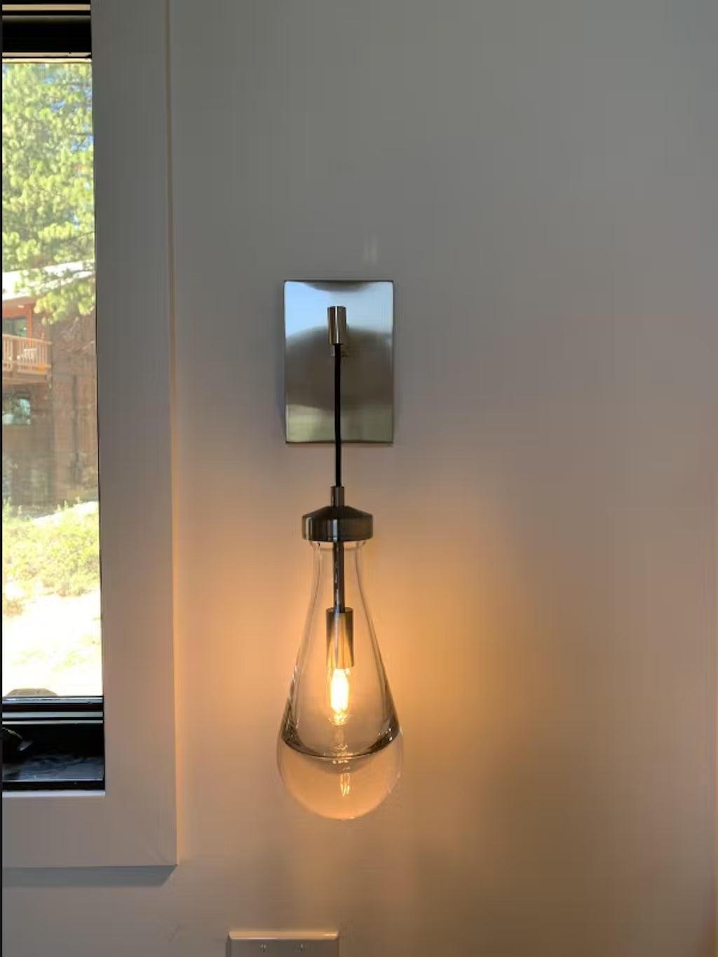 Wall Sconce Modern with Teardrop Glass Shade and Hardwired E12 Fitting